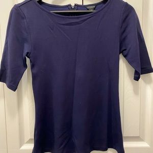 Ann Taylor Petite Navy Blue Quarter Sleeve Shirt